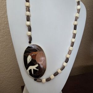 Amazing Vintage Brown and Cream Pendant Necklace